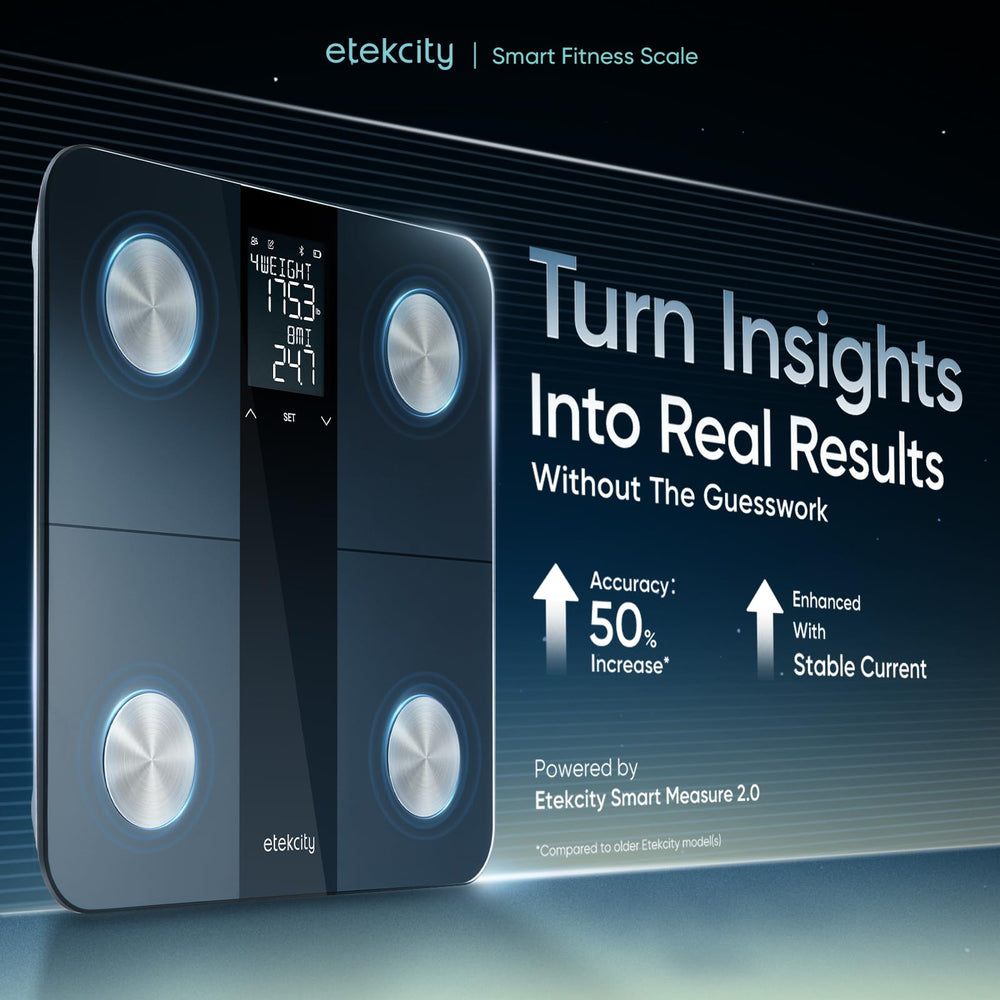 Etekcity tempered glass platform close-up highlighting durable, stable surface