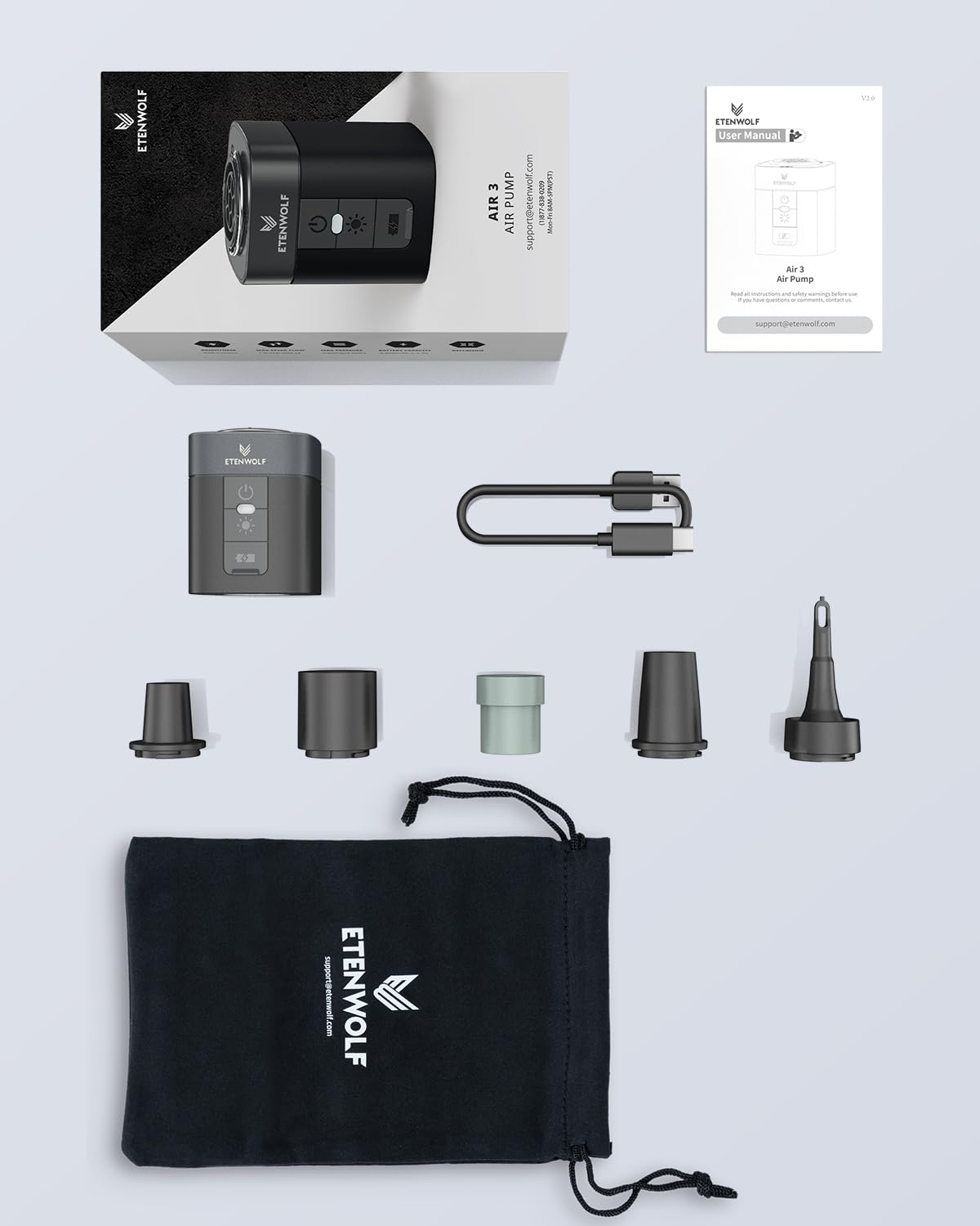 ETENWOLF AIR 3 con accesorios y estuche, todo incluido listo para viajar