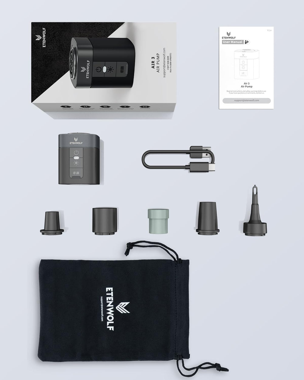 ETENWOLF AIR 3 con accesorios y estuche, todo incluido listo para viajar