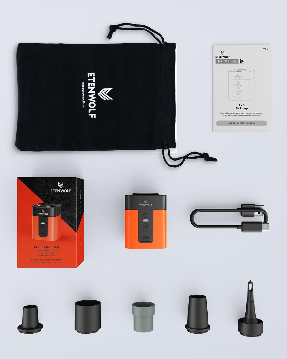 ETENWOLF AIR 3 etiqueta y puerto USB-C para carga rápida y compatibilidad