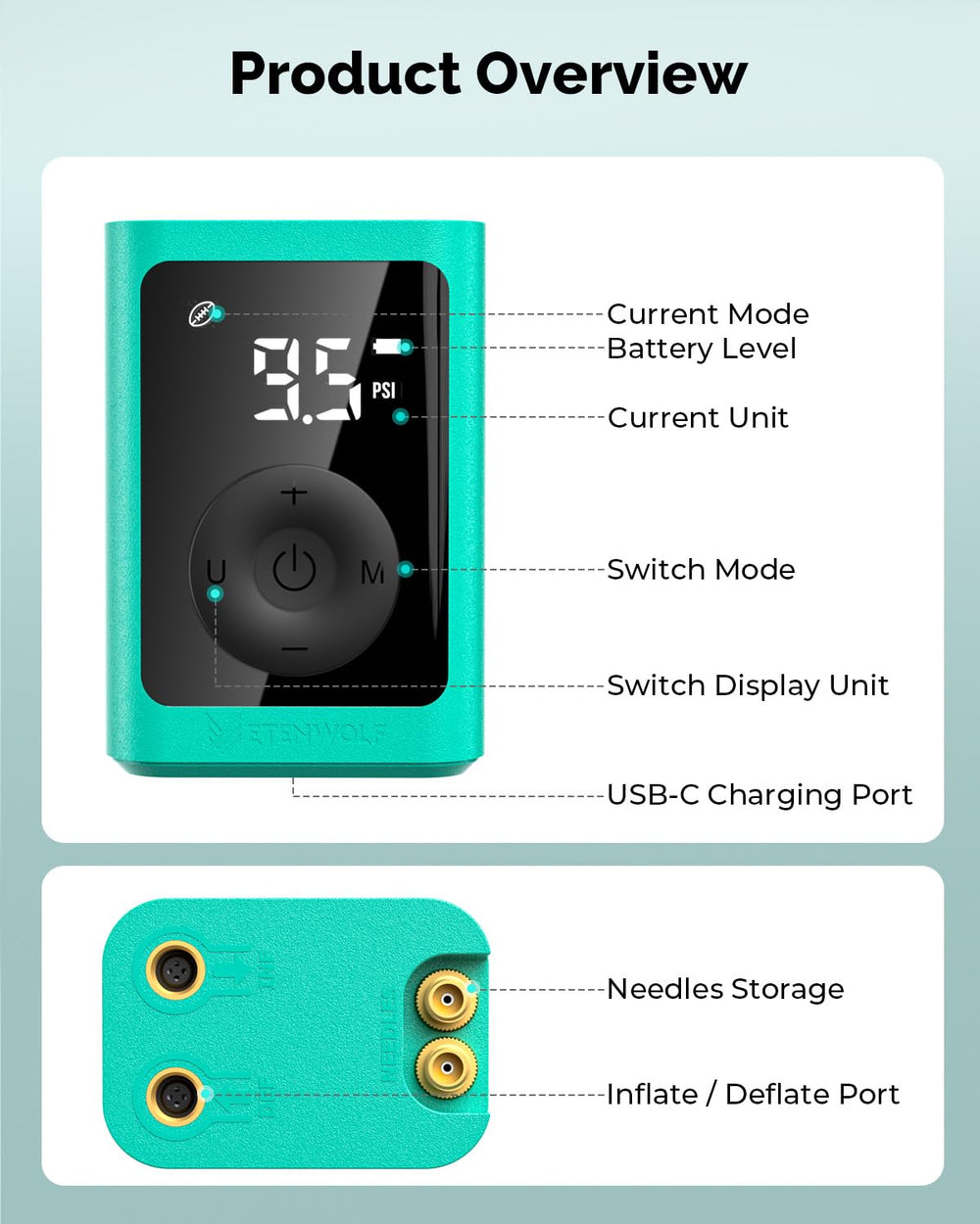 ETENWOLF pantalla y sensor de presión con lectura precisa para ajustar PSI