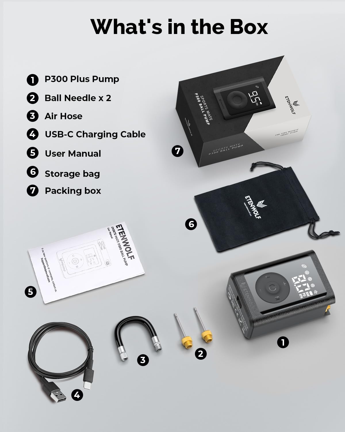 ETENWOLF P300 Plus función desinflado extrayendo aire, ajuste rápido