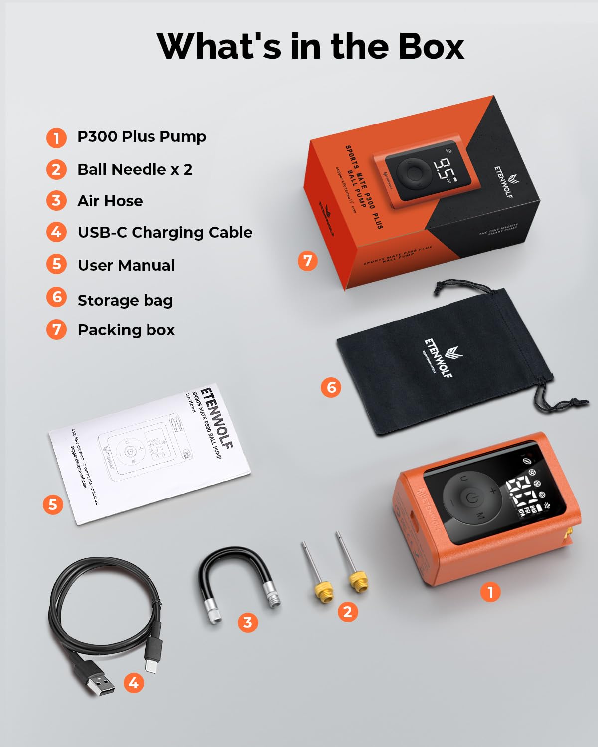ETENWOLF P300 Plus en estuche de viaje para transporte y desinflado práctico