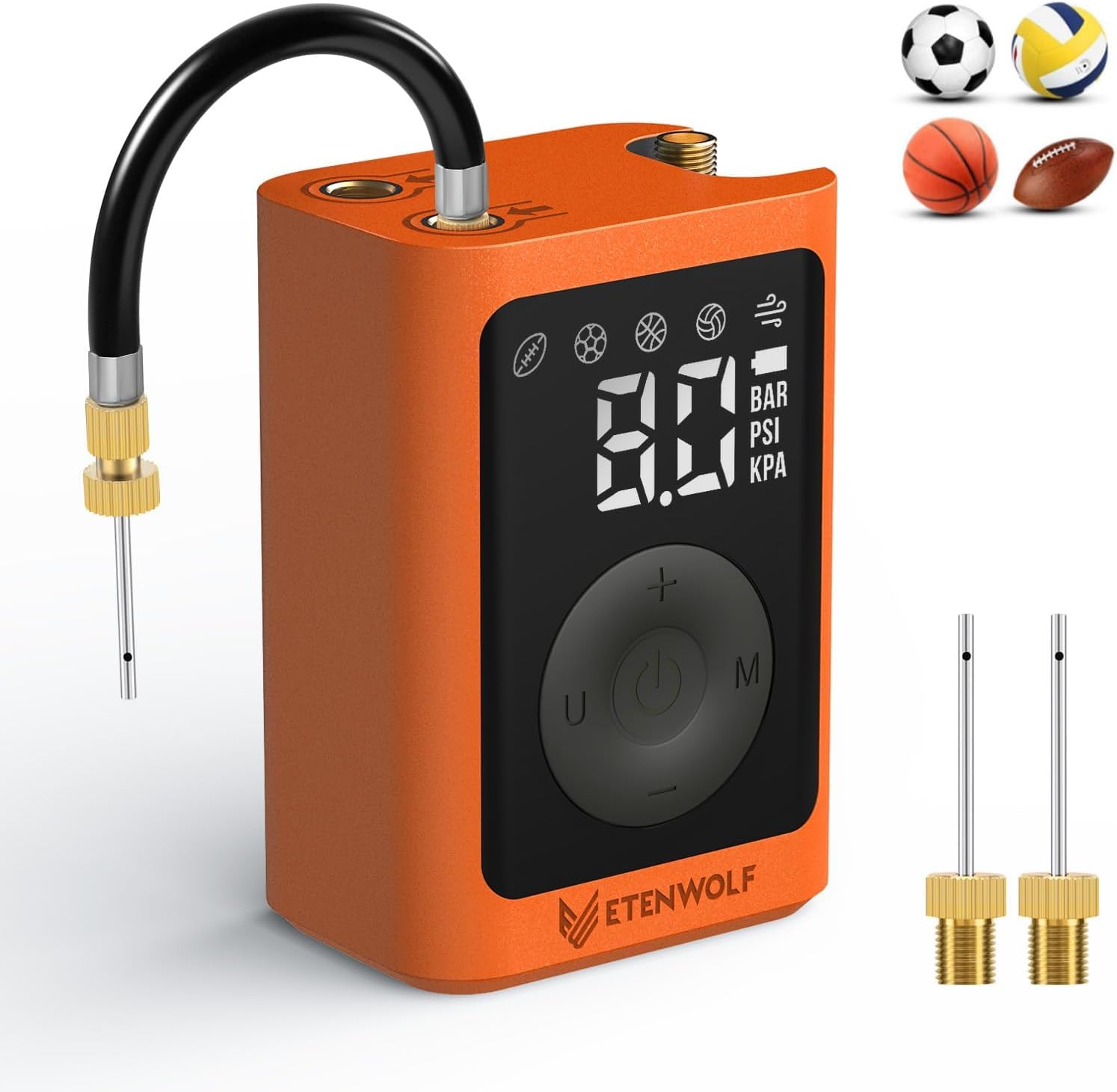 ETENWOLF P300 Plus frontal naranja mostrando controles y diseño portátil