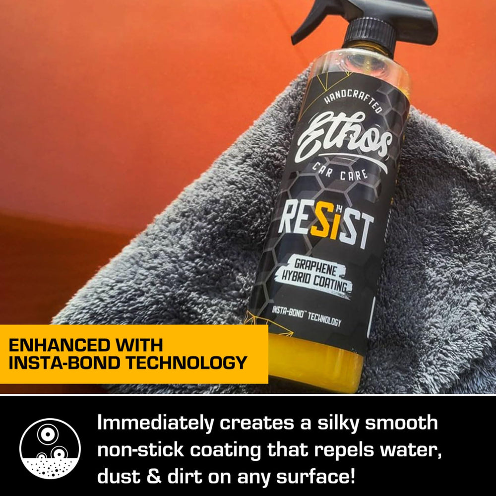 Ethos Handcrafted Car Care botella 16oz mostrando tamaño real práctico