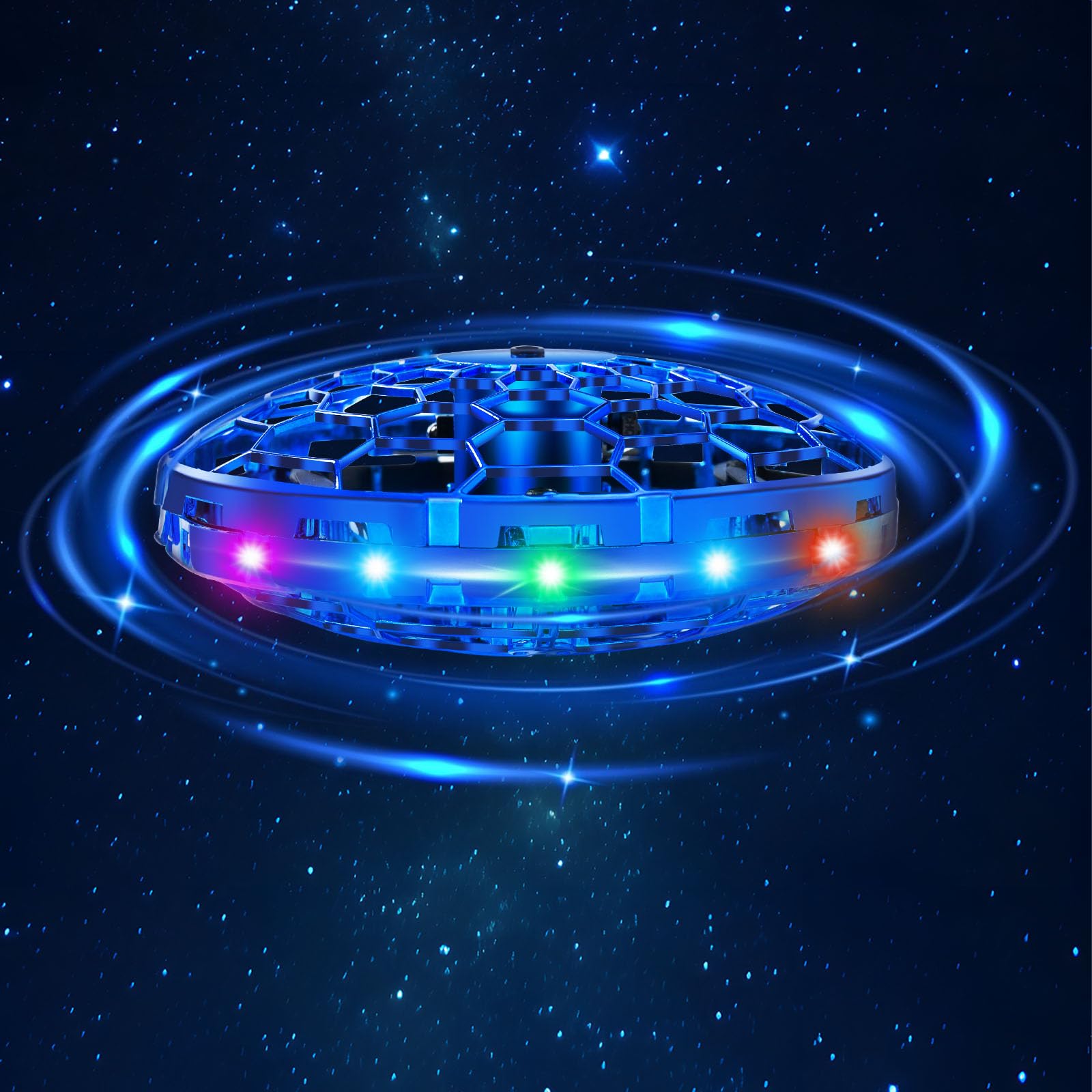 ETPlanet dron UFO frontal mostrando diseño y luces, diversión segura
