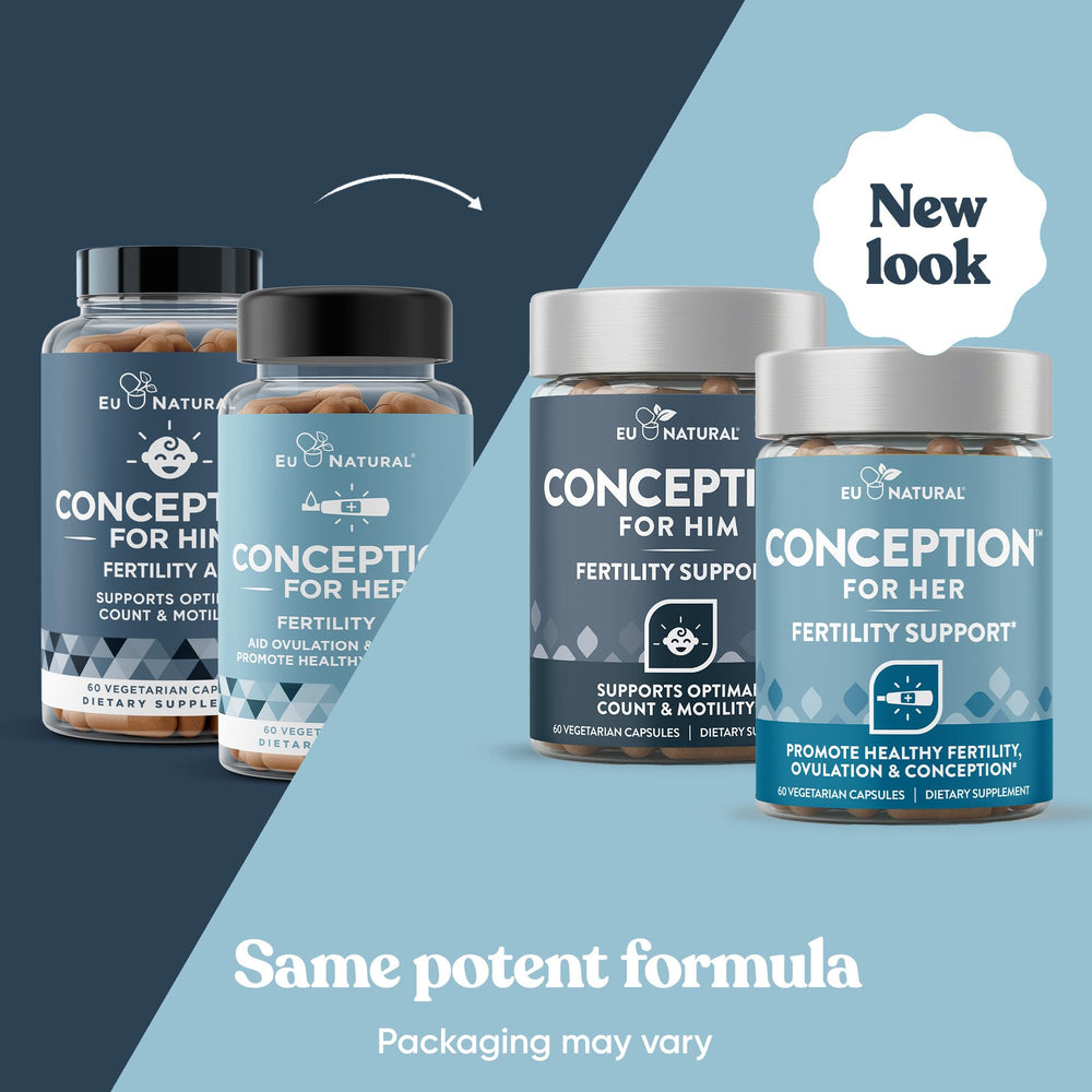 Eu Natural Conception for Her label close-up highlighting key ingredients and balance