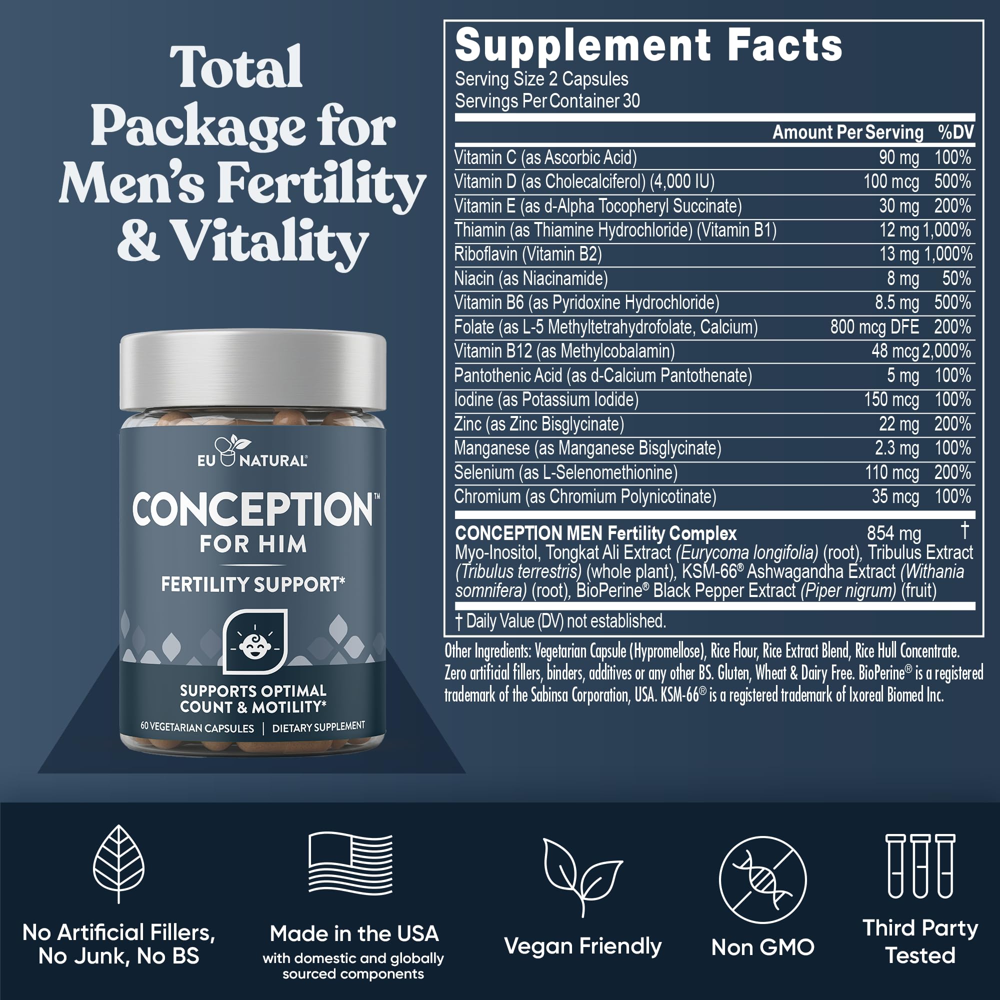 Eu Natural raw ingredient display with Myo-Inositol and herbs promoting natural support