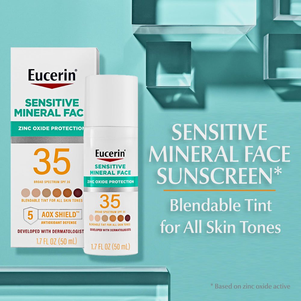 Eucerin aplicación en rostro con dedos mostrando cobertura ligera