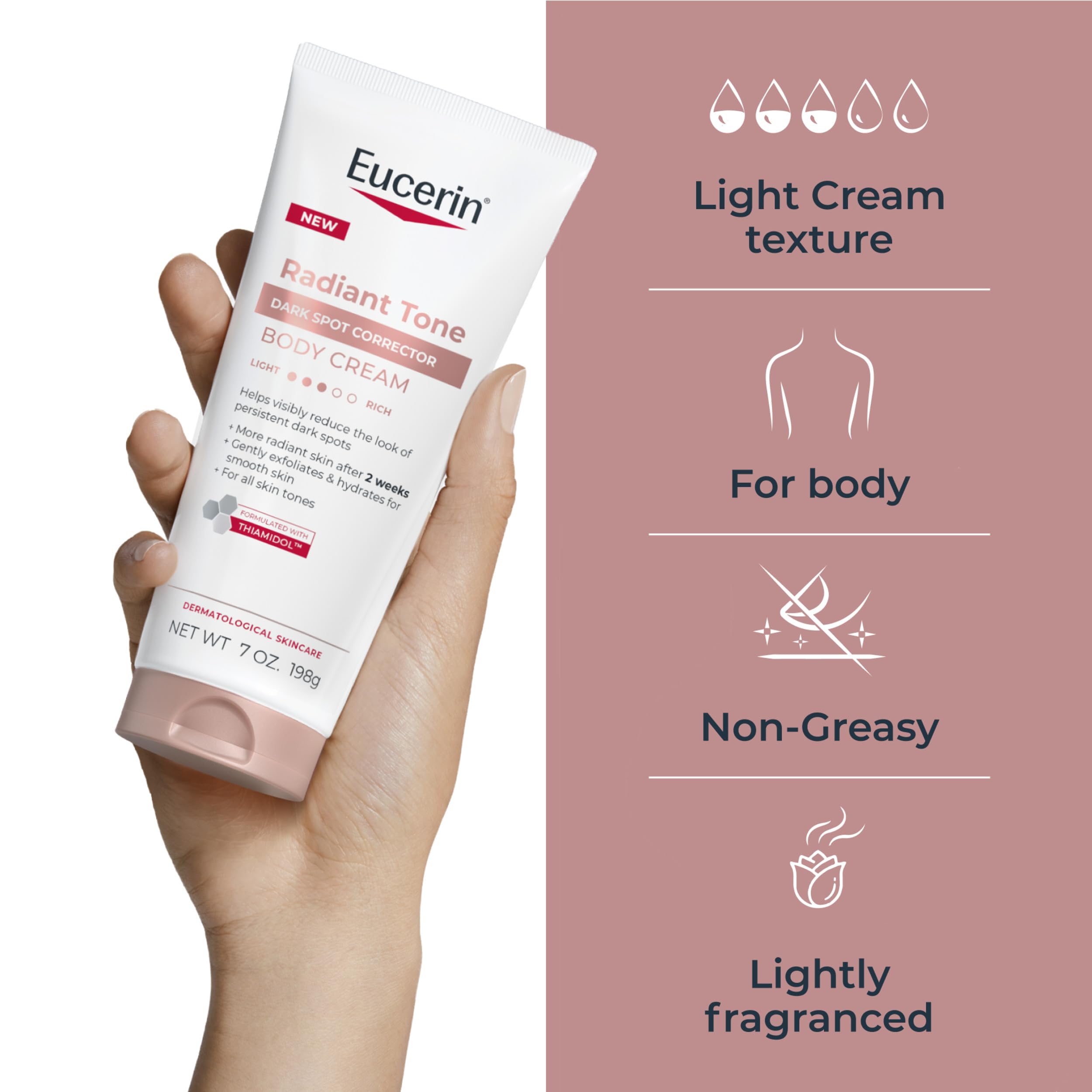 Eucerin aplicando crema en brazo para unificar tono