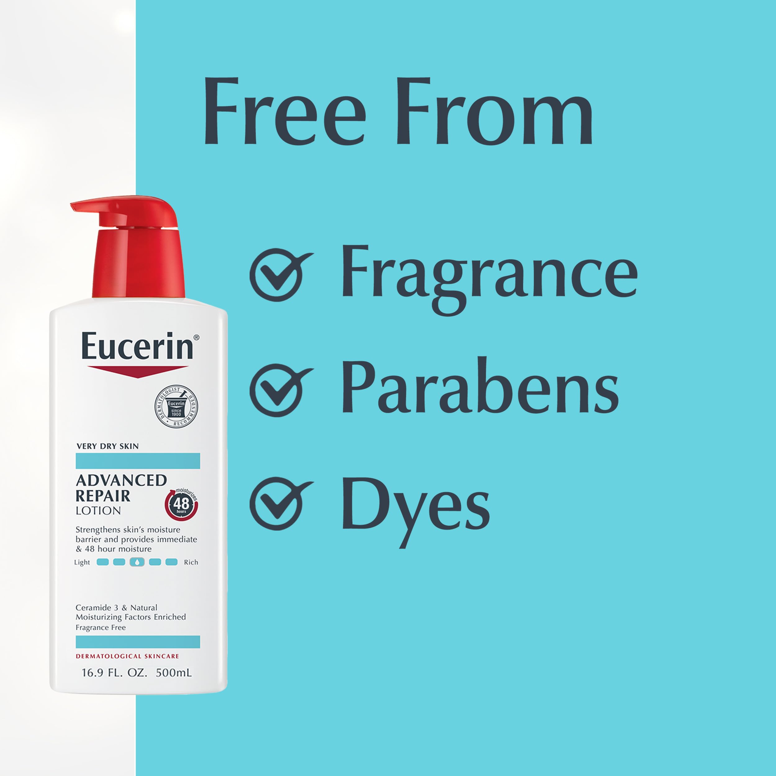 Eucerin envases de 16.9 fl oz para uso prolongado y valor