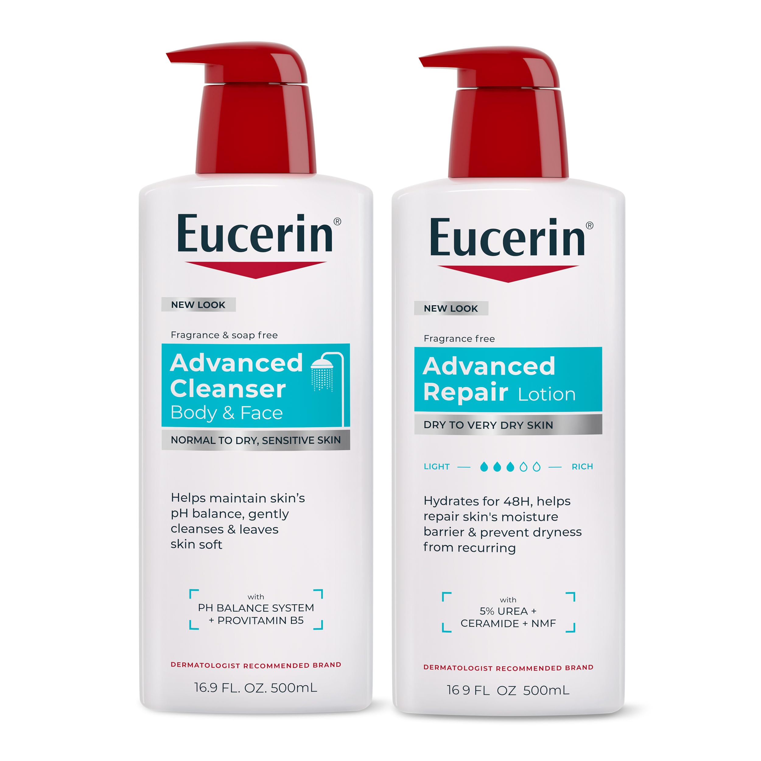 Eucerin pack frontal con limpiador y loción, rutina hidratante completa