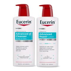 Eucerin pack frontal con limpiador y loción, rutina hidratante completa