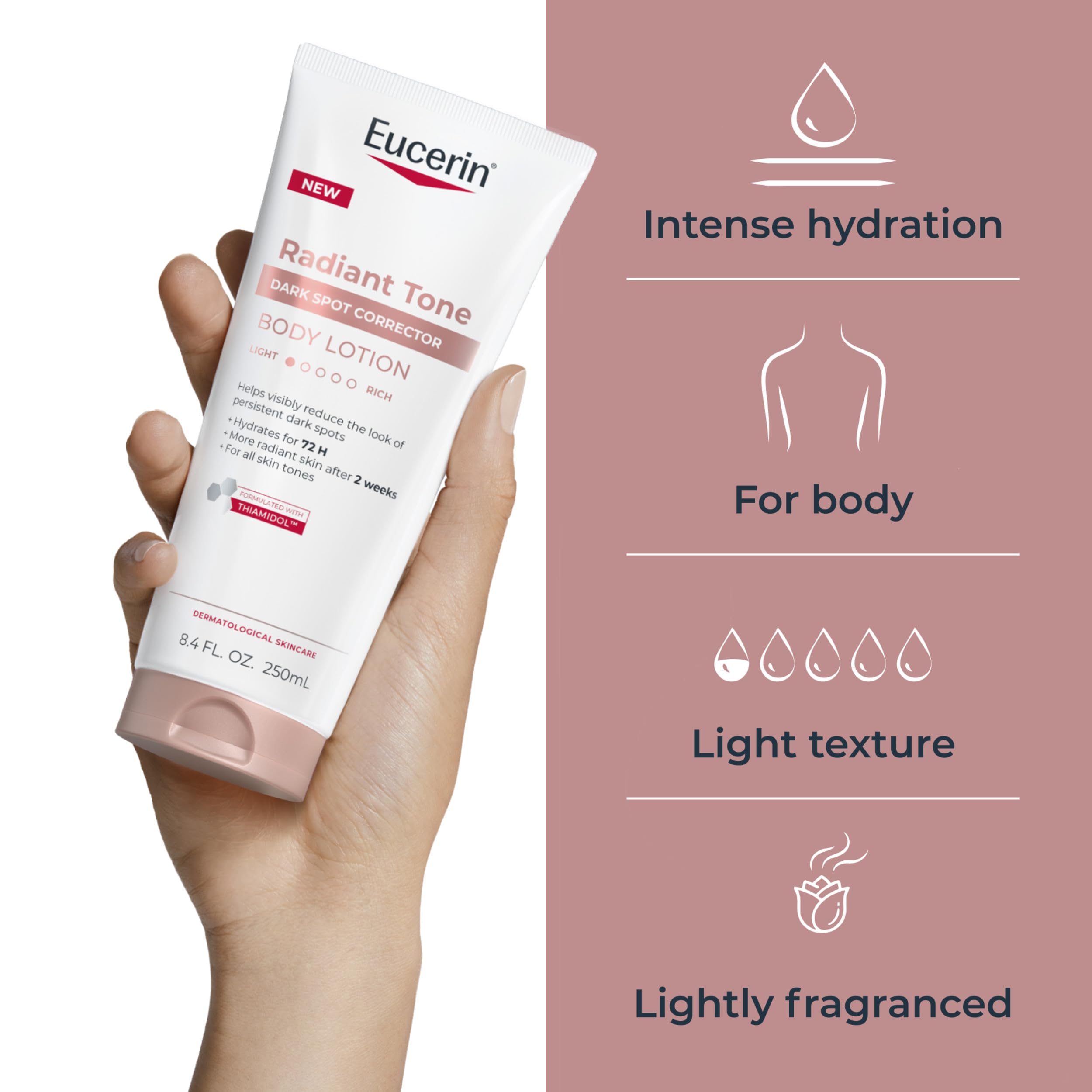 Eucerin aplicación en brazo demostrando absorción rápida