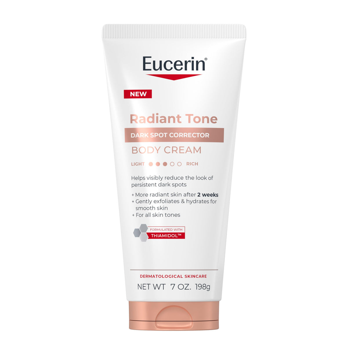 Eucerin tubo frontal mostrando el producto y beneficios visible