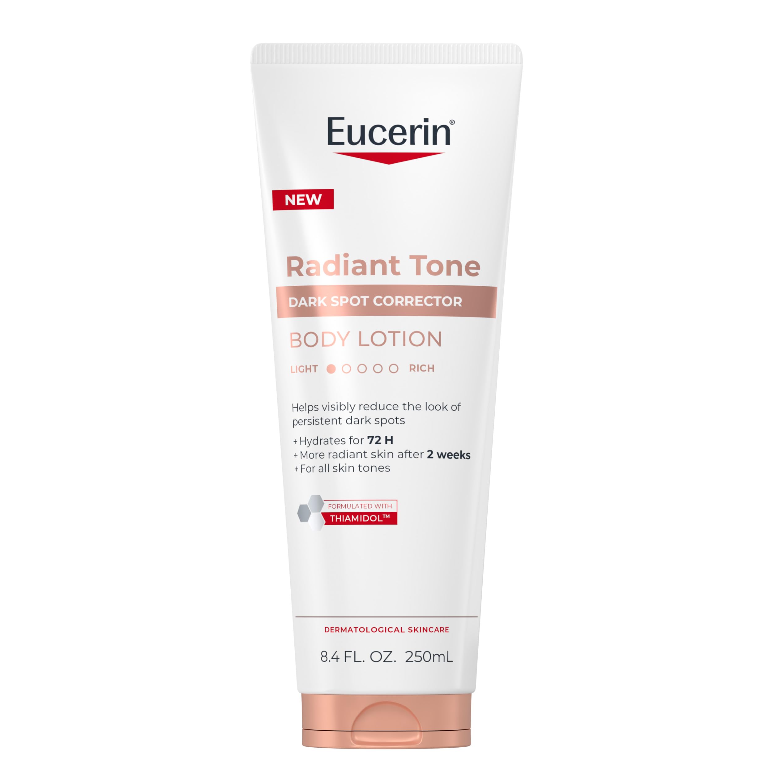 Eucerin tubo frontal mostrando diseño y tamaño, claridad de producto
