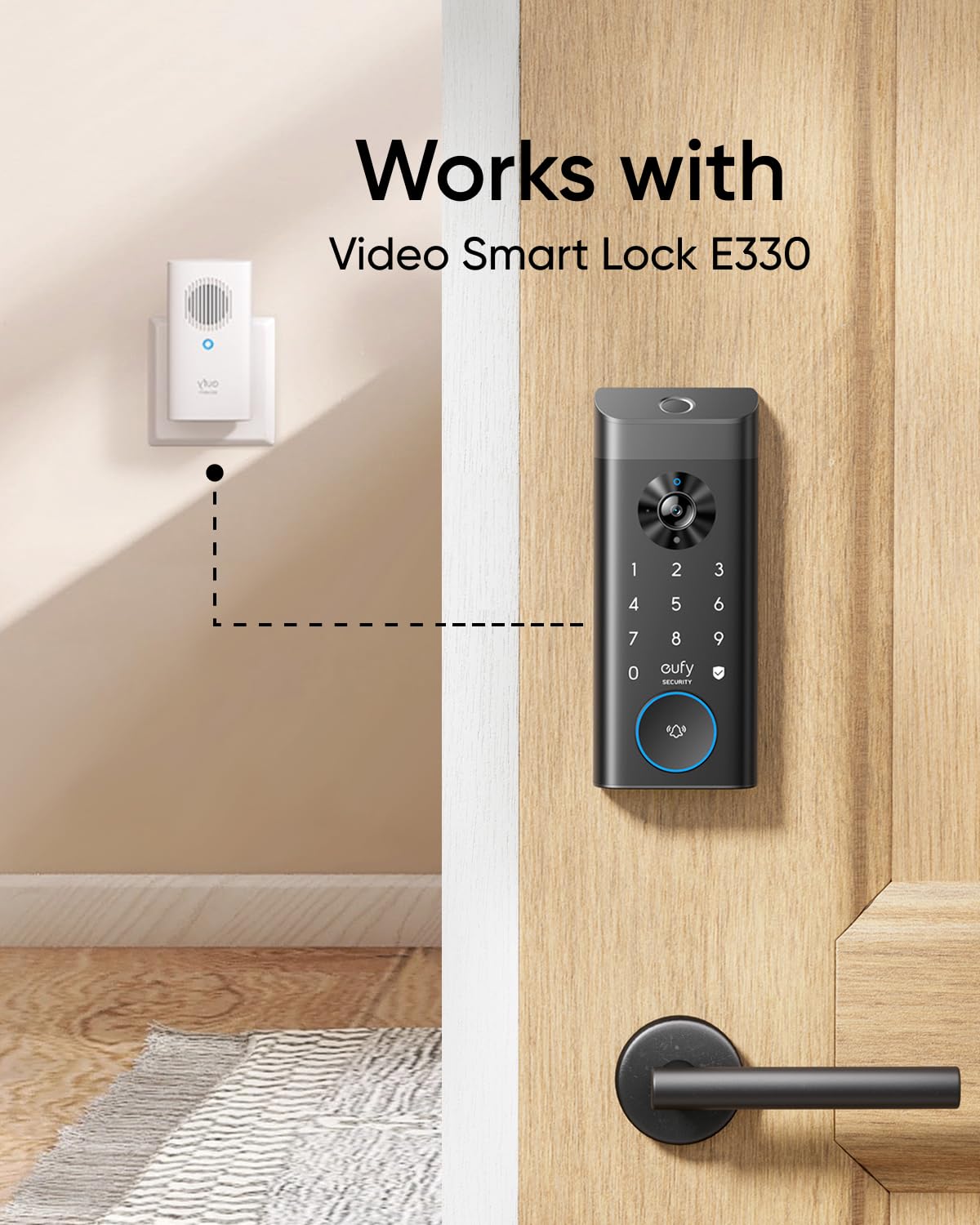 eufy Security timbre en mano para comparar tamaño y fácil manejo