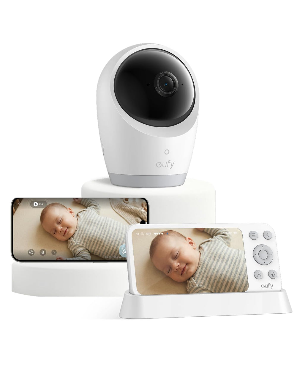 eufy Security E21 front view showing camera and 5 inch screen for easy monitoring