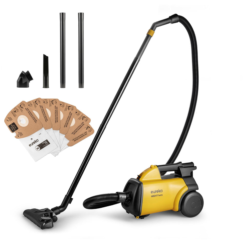 Eureka 3670M front view showing compact canister and hose for easy storage