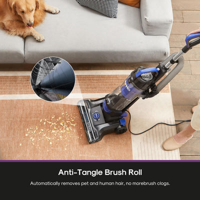 Eureka PowerSpeed brush roll detail showing tangle-resistant design for pet hair