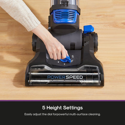 Eureka PowerSpeed cleaning hardwood floor with smooth wheels to prevent scratches