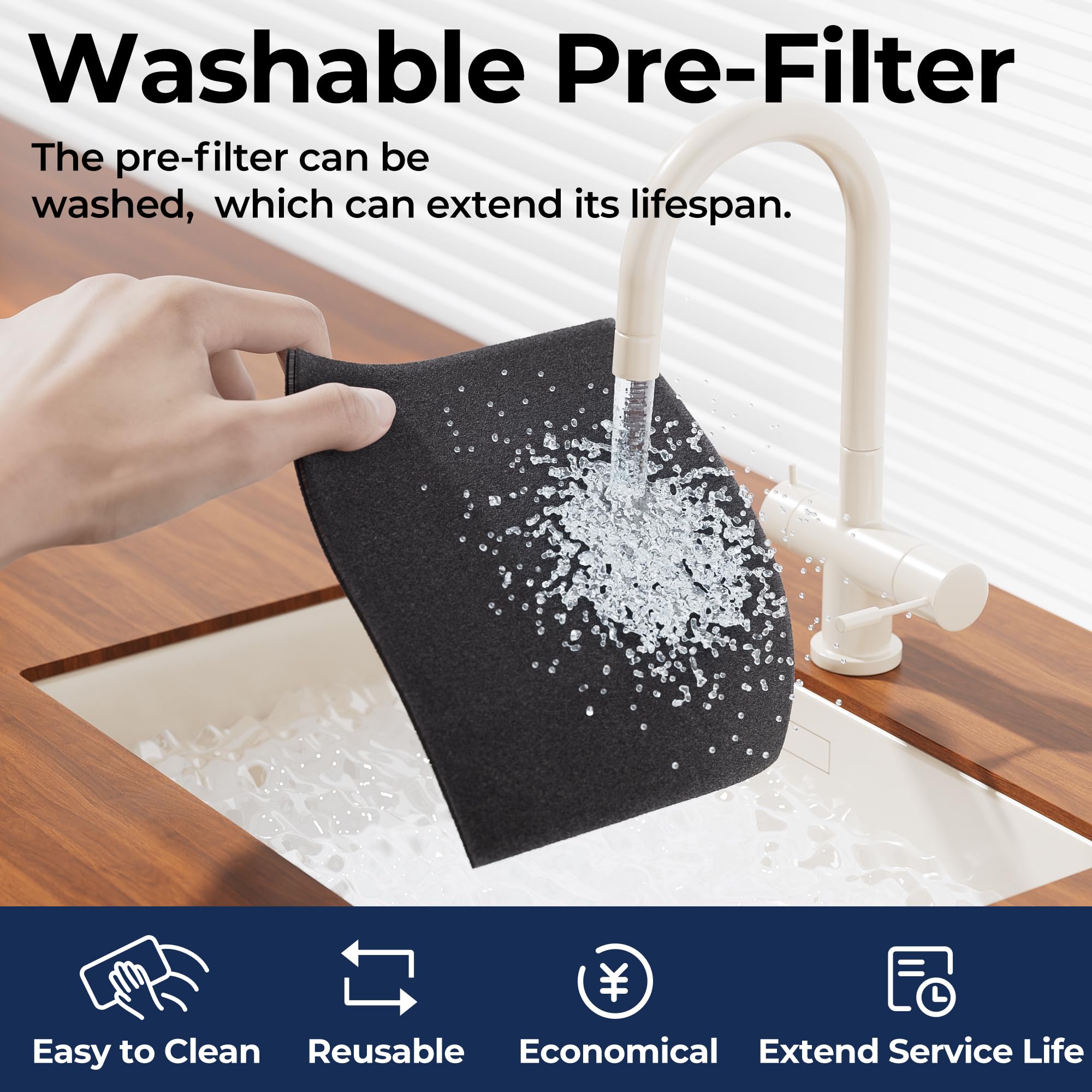 EVALIT ET066 washable pre-filter close-up capturing pet hair to reduce filter costs