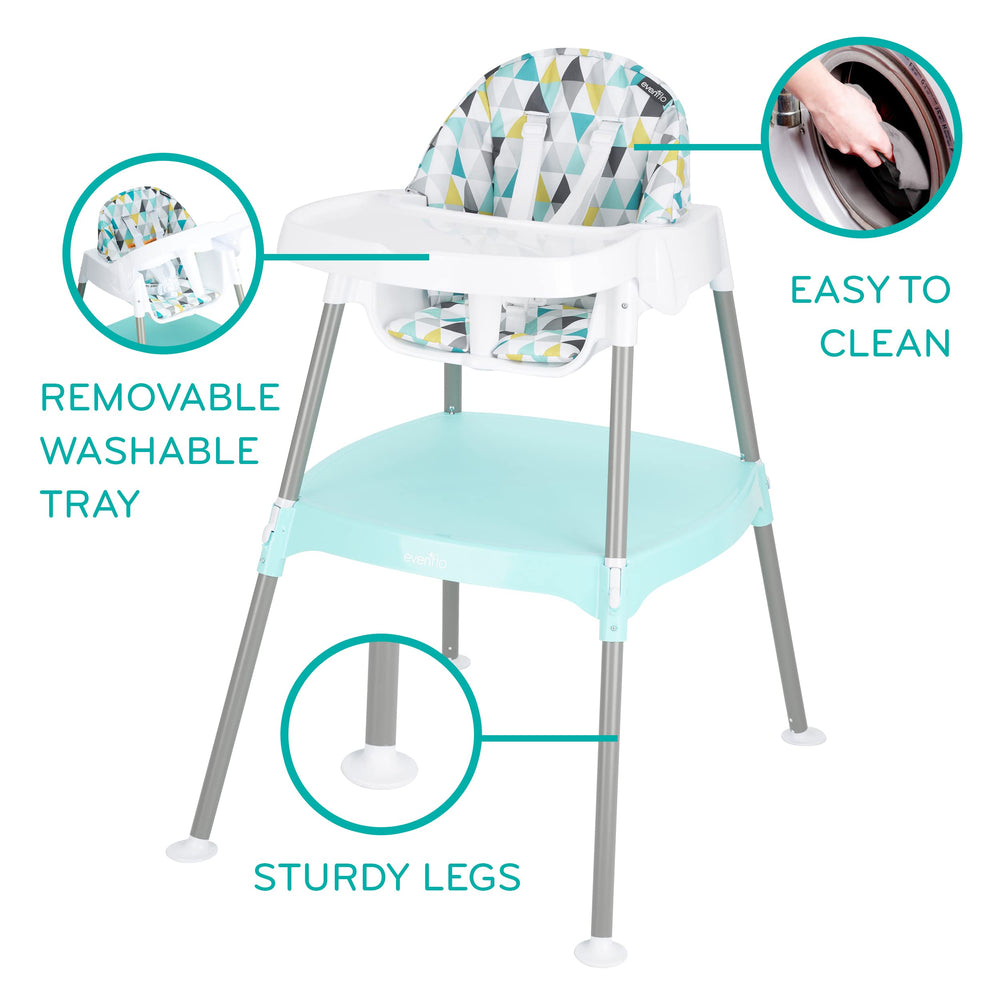 Evenflo wide leg base showing stable construction and safety