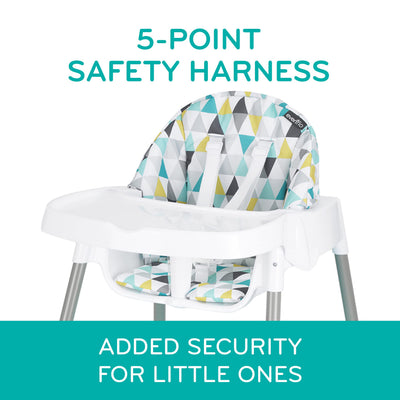 Evenflo seat in infant mode with tray for comfortable feeding support