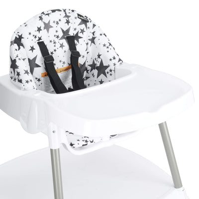 Evenflo lowered toddler floor mode showing independent dining posture