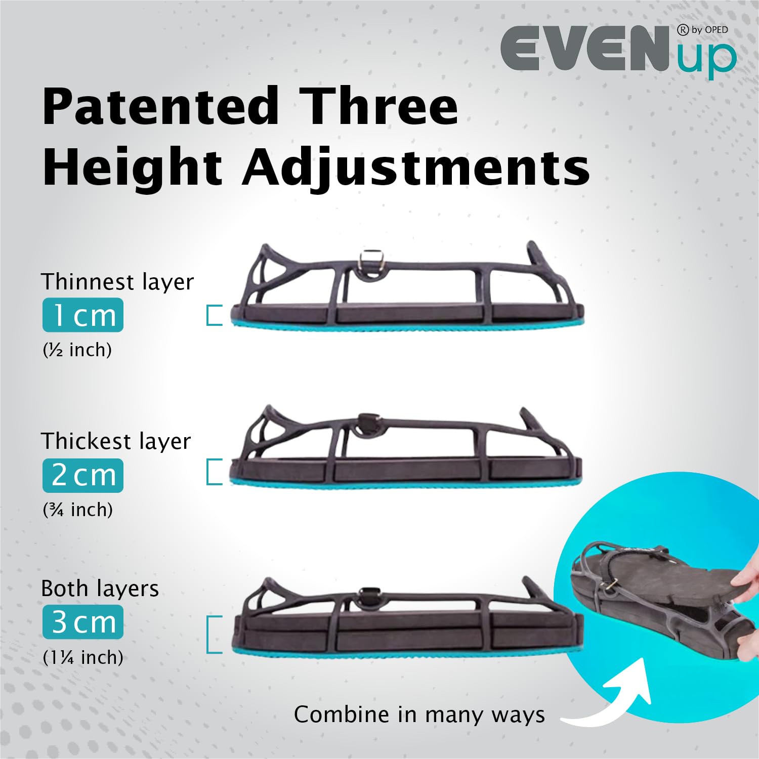 EVENup installed on athletic shoe illustrating true-to-scale fit