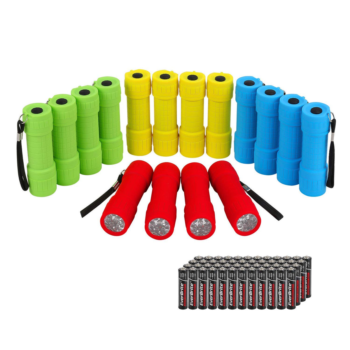 EverBrite frente del paquete con 16 linternas listo para usar