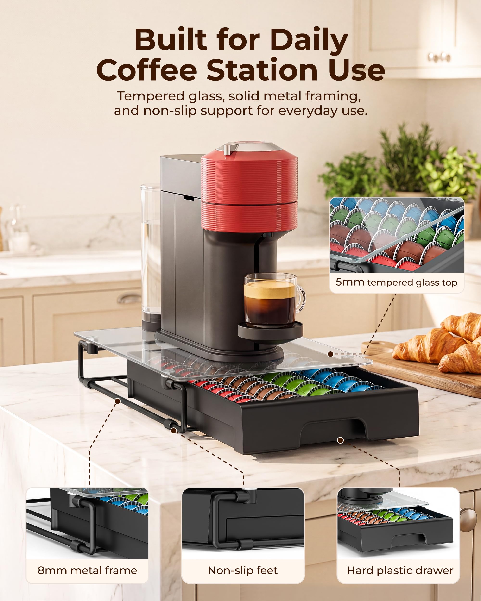 everie cajón en cocina moderna mantiene estación de café organizada