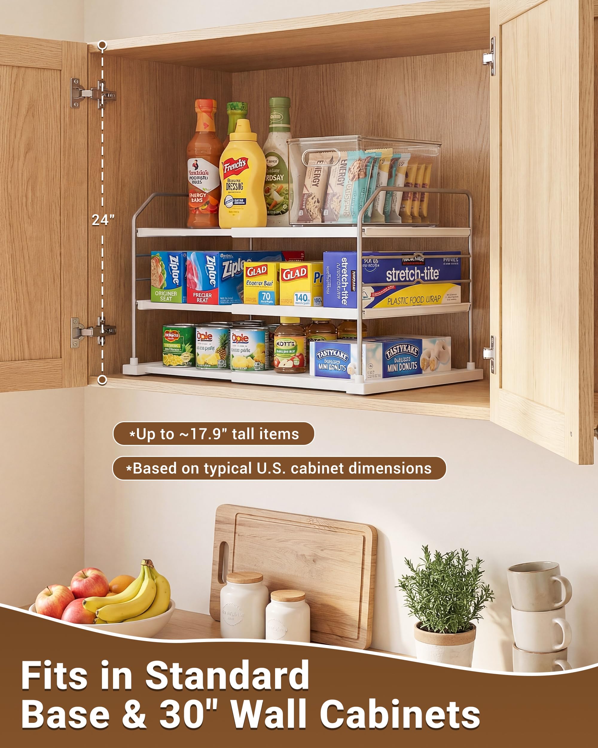 EVERIE installed inside cabinet, keeping wrap boxes and bags tidy and visible