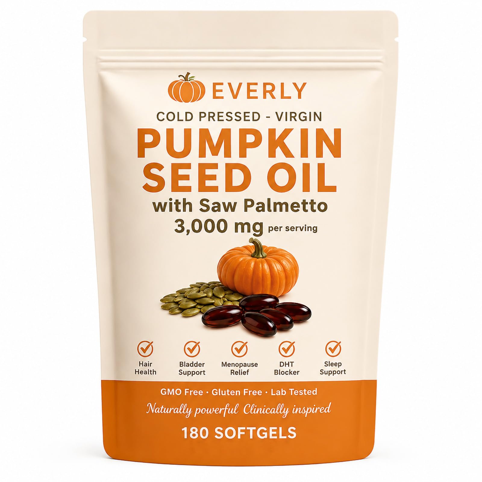 Envase frontal de EVERLY Softgels con diseño claro y beneficios visibles
