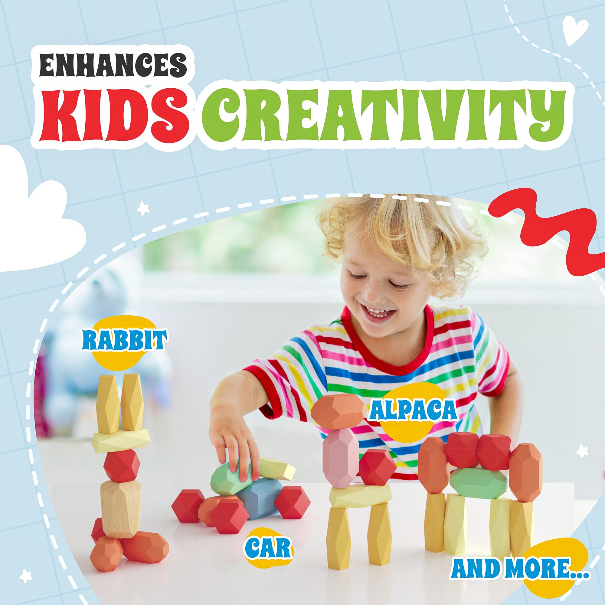 EVERSMART niño pequeño apilando piedras, promueve motricidad y creatividad