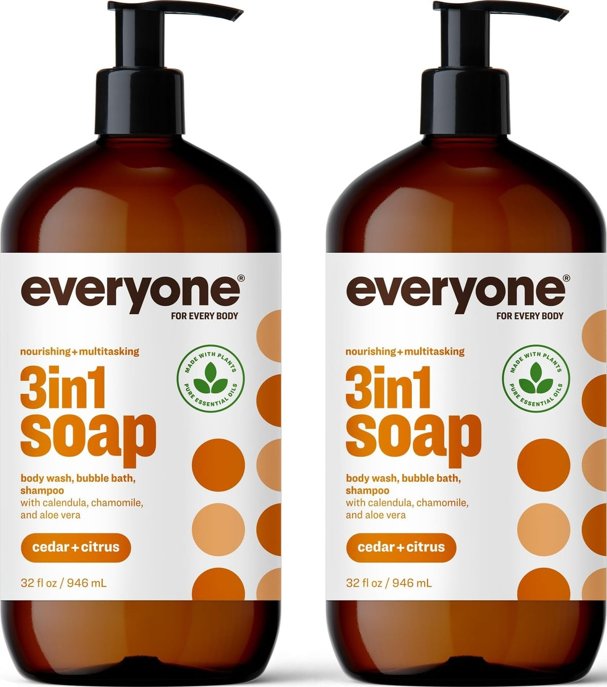 everyone for every body botella frontal mostrando diseño y aroma cedar and citrus, práctica para rutina diaria