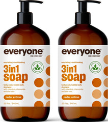 everyone for every body botella frontal mostrando diseño y aroma cedar and citrus, práctica para rutina diaria