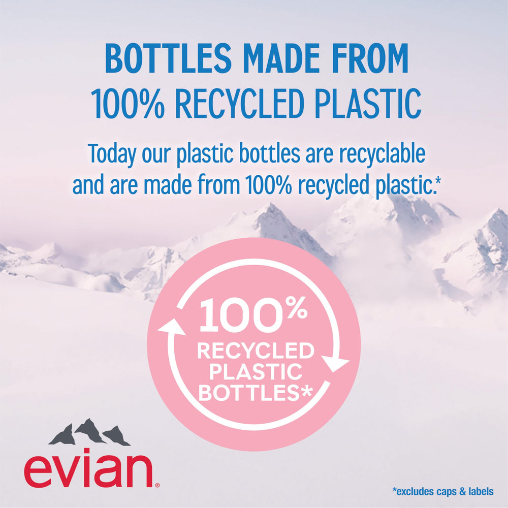 evian botella en mano mostrando escala y tamaño práctico