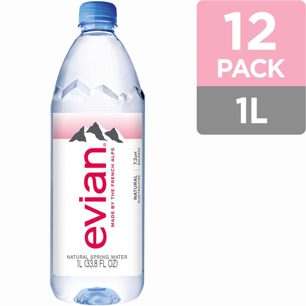 evian detalle de etiqueta que destaca origen y pureza
