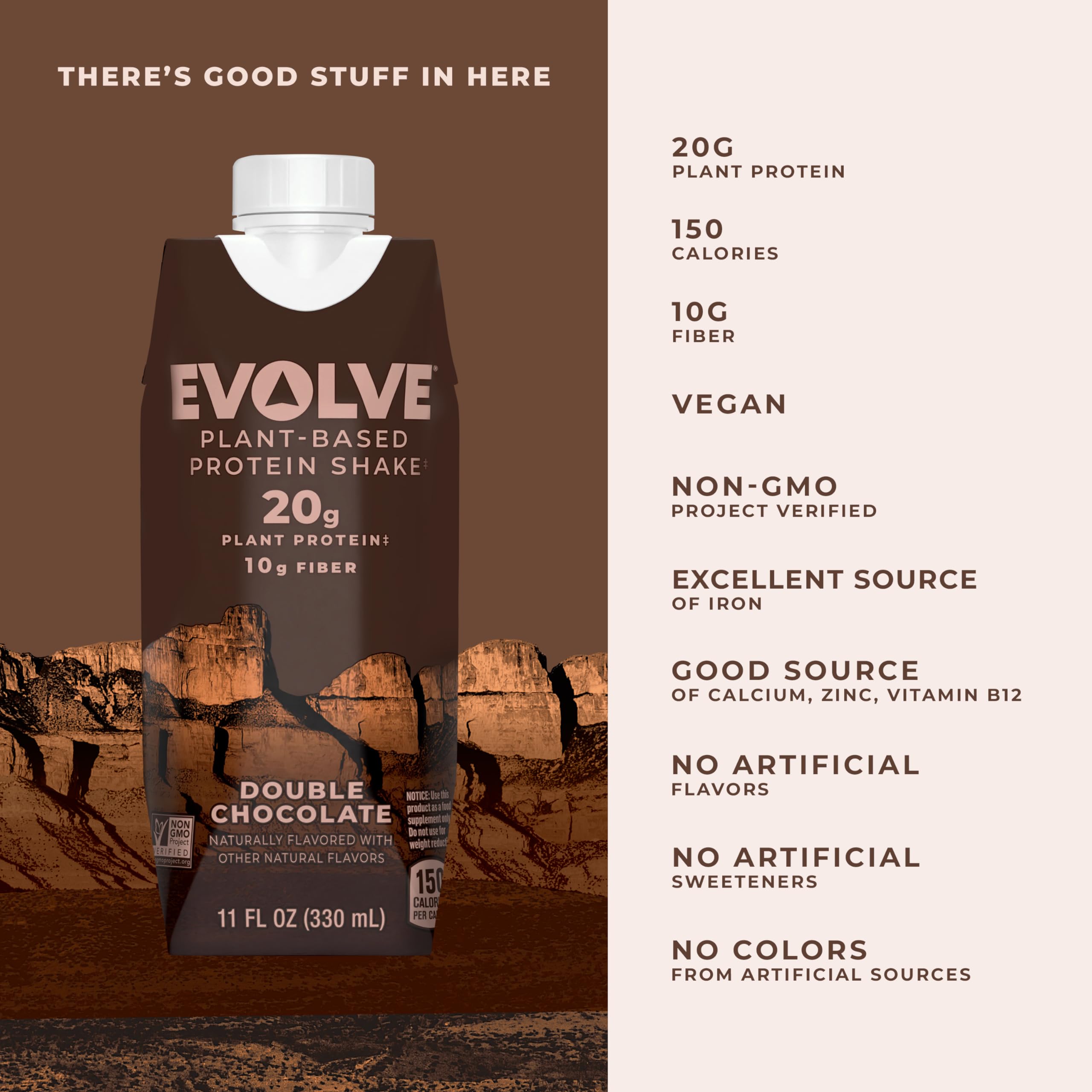 Evolve side label with nutrition facts and ingredient clarity benefit