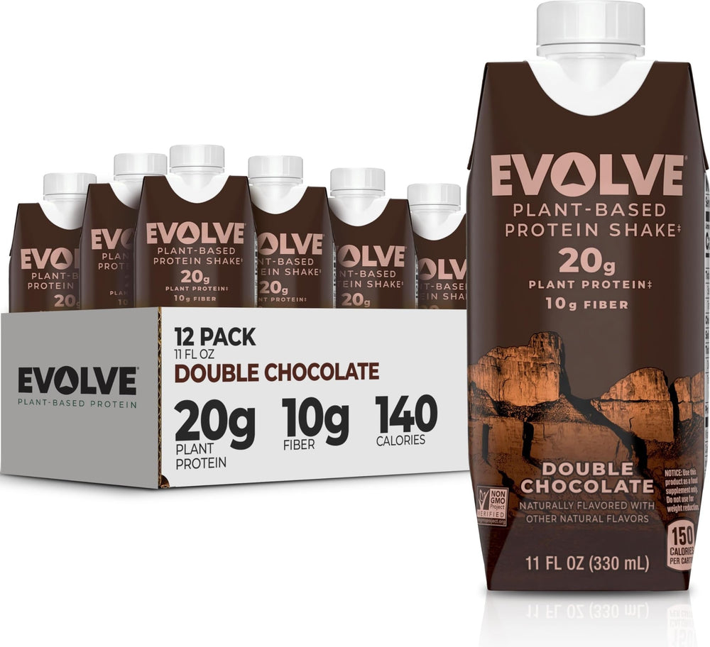 Evolve front packaging showing double chocolate flavor and benefits