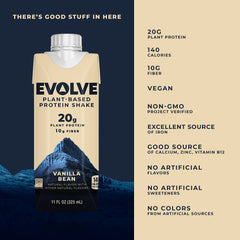 Evolve vanilla nutrition label close-up highlighting protein and fiber