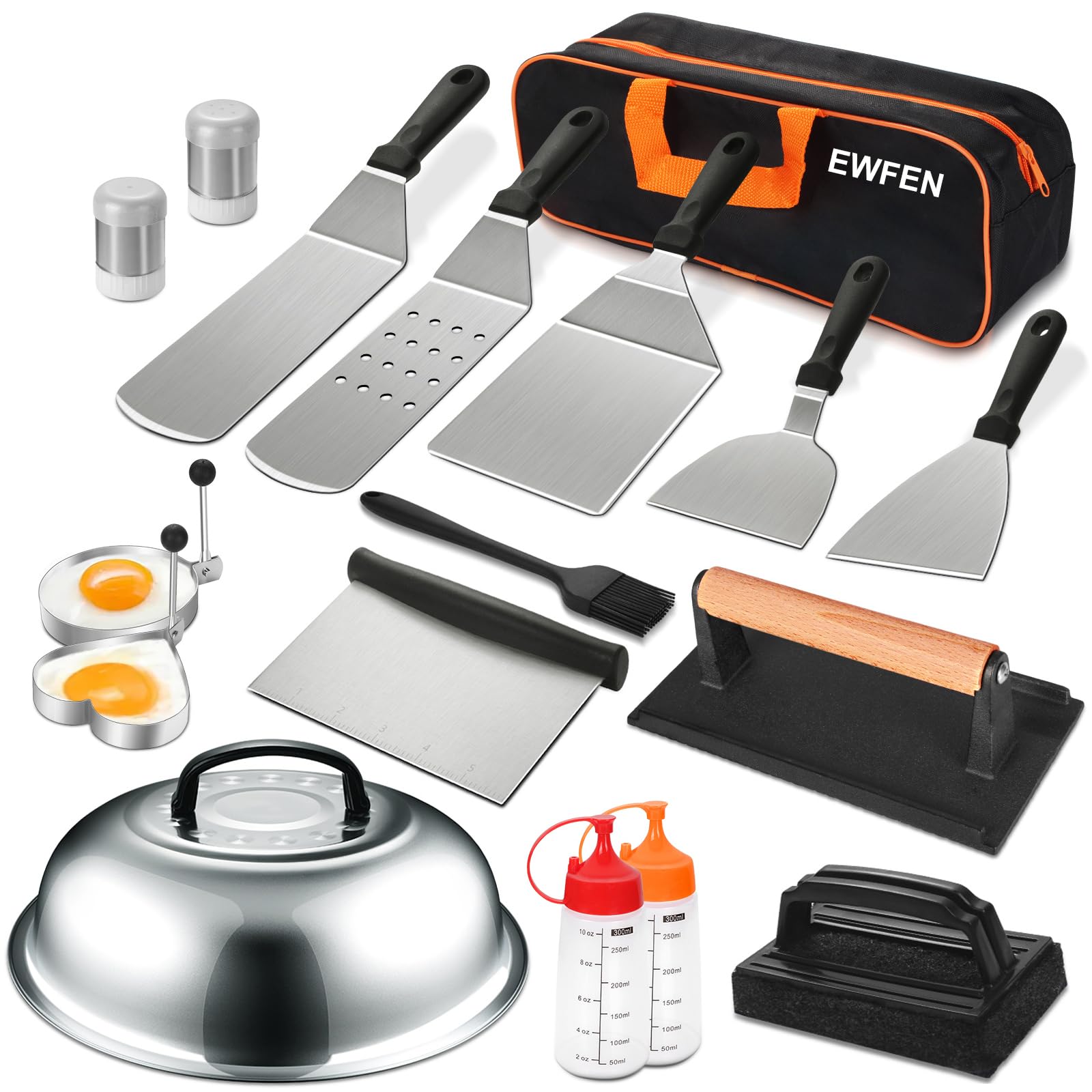 EWFEN full griddle kit front view showing all 18 pieces and organized layout