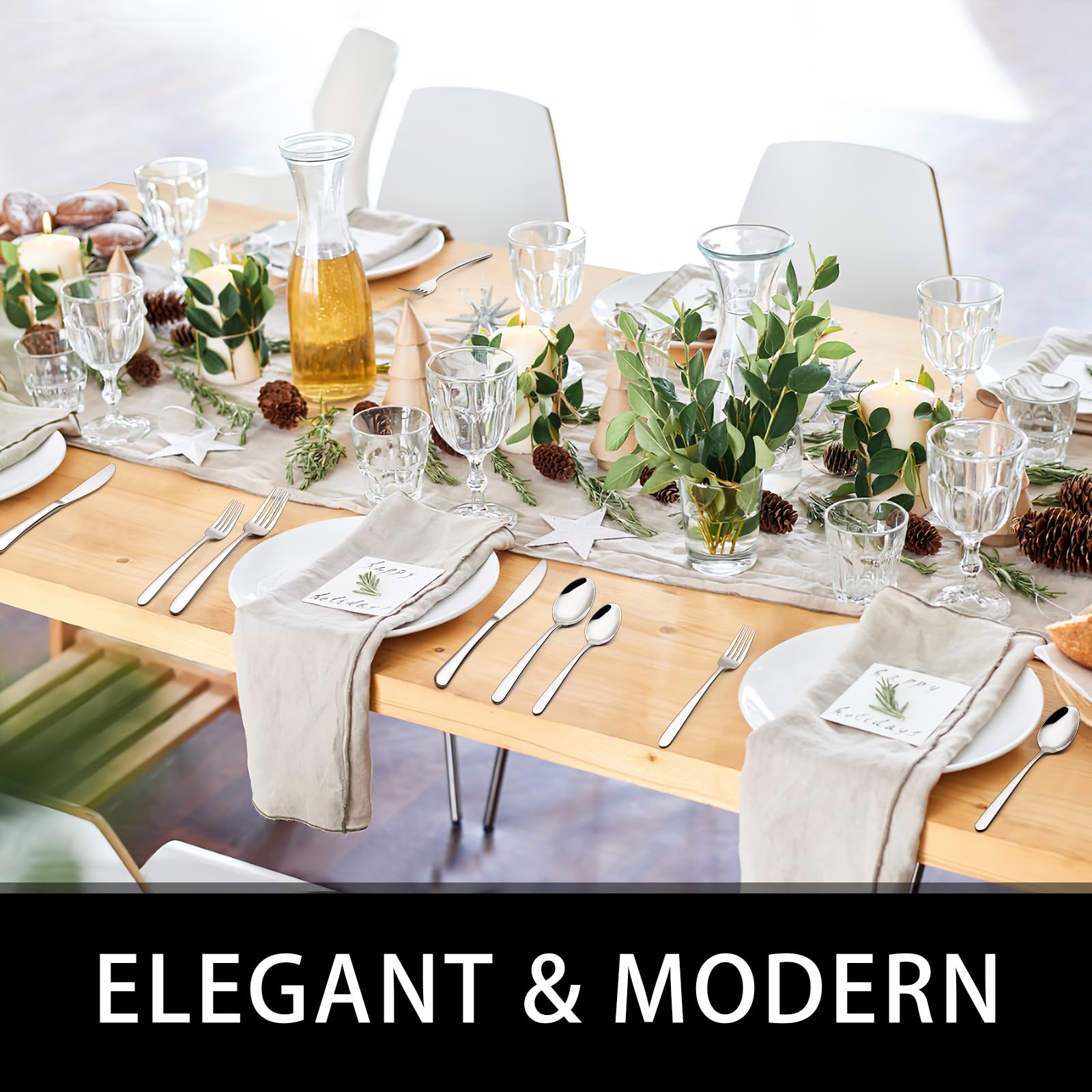 EWFEN mesa puesta con cubiertos para 8 personas aspecto elegante y uniforme