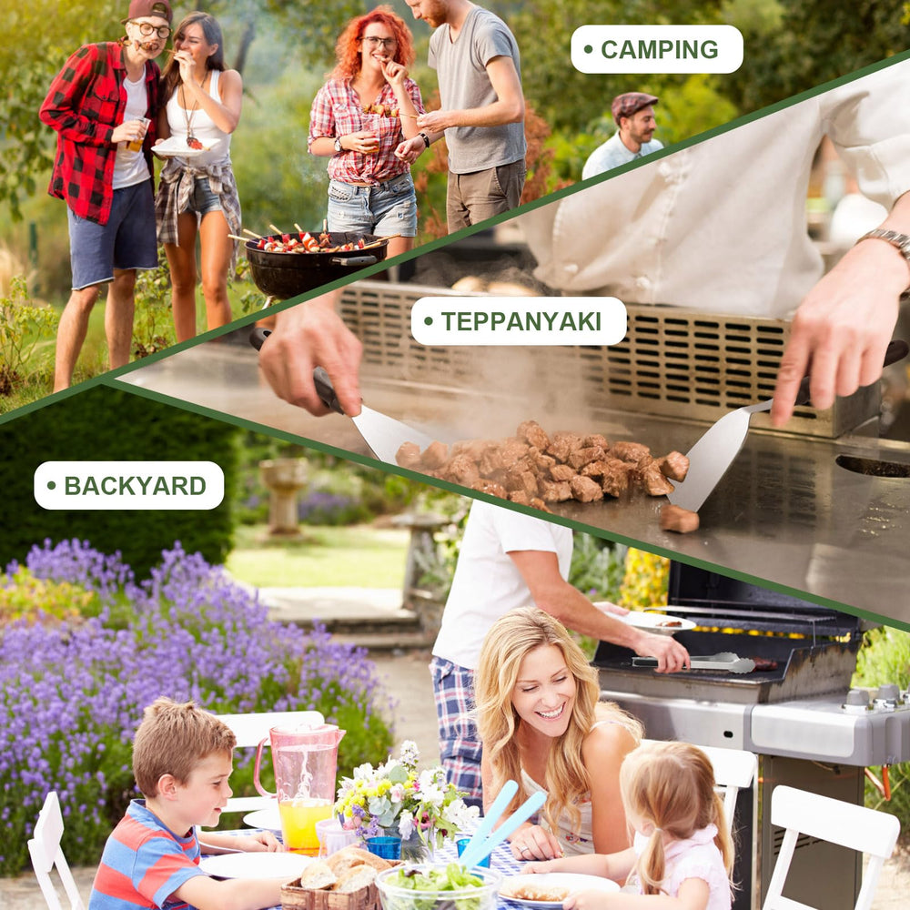EWFEN griddle set in outdoor use showing versatile tools for backyard cooking