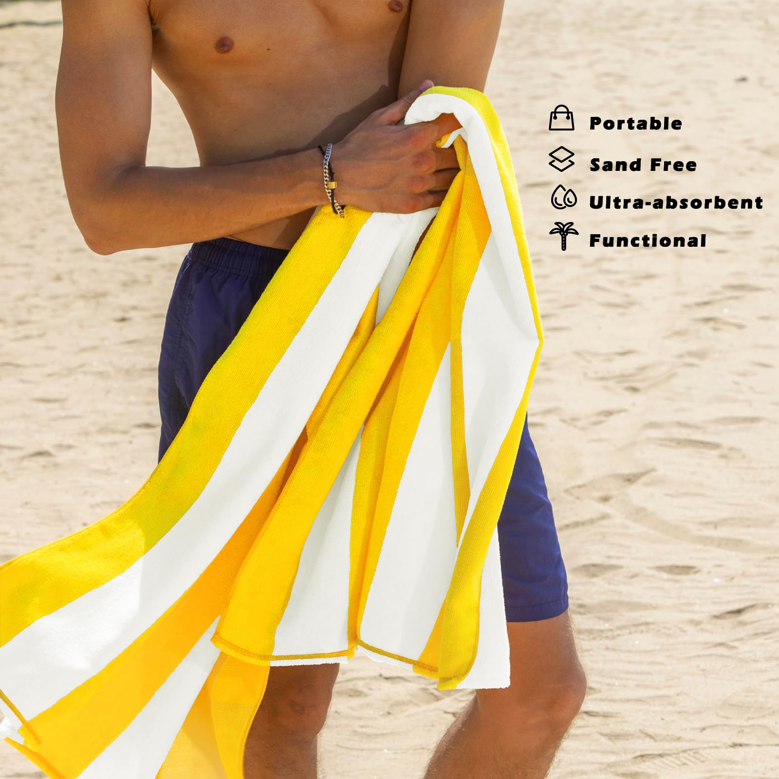 Exclusivo Mezcla towel beside water bottle shows oversized scale