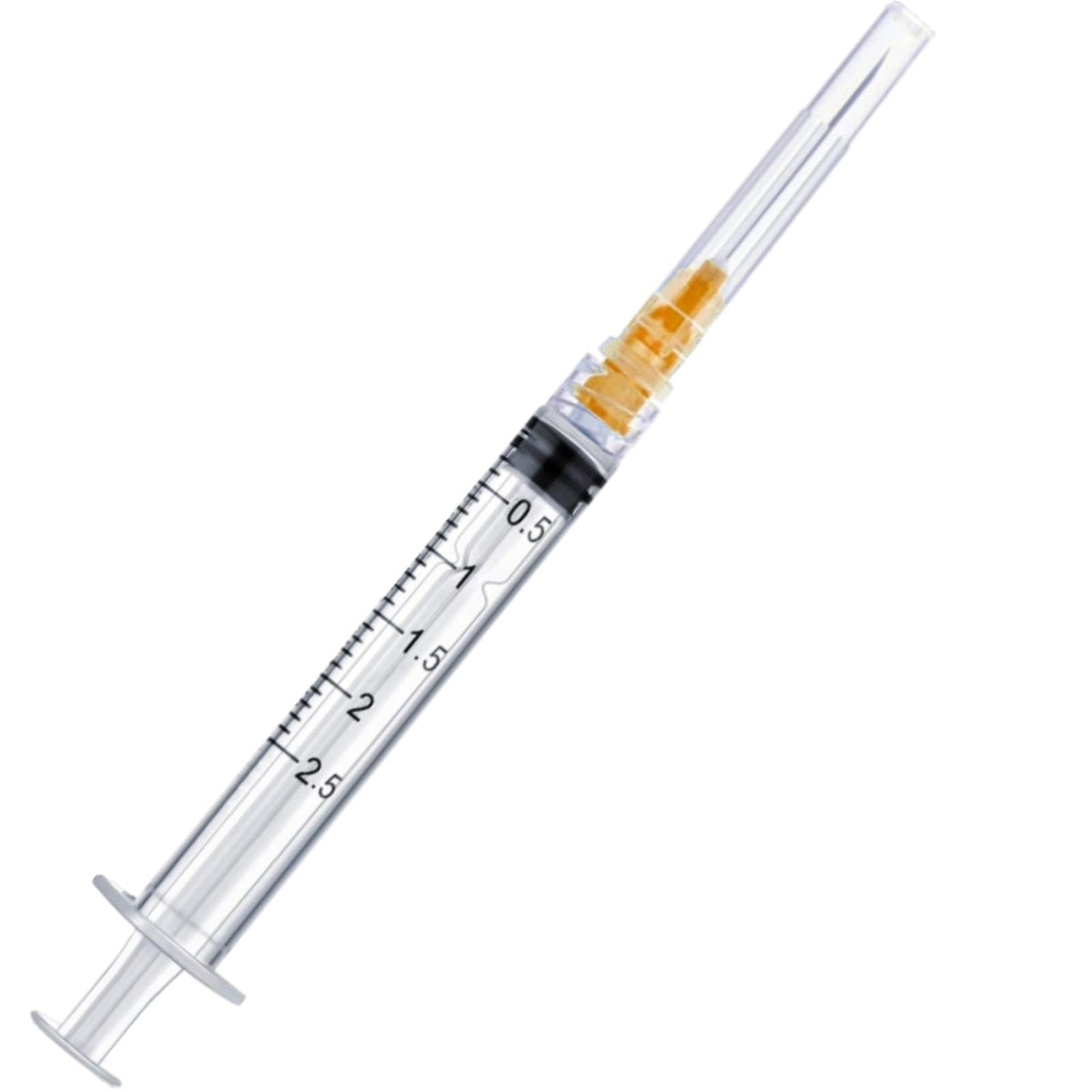 Exlavges jeringa 2,5 ml frontal mostrando forma y capacidad, ideal para dosificaciones precisas