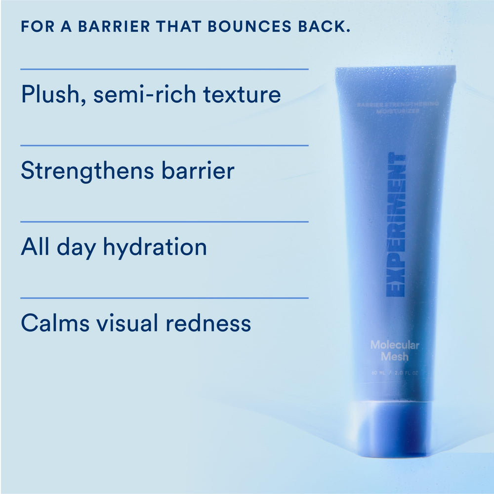 Experiment cream texture closeup revealing lightweight, fast-absorbing moisturizing finish