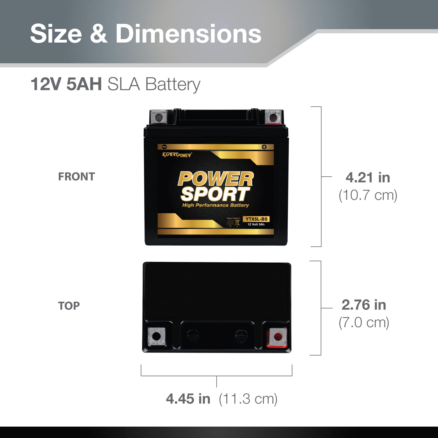 ExpertPower battery side beside ruler for dimensions and fit