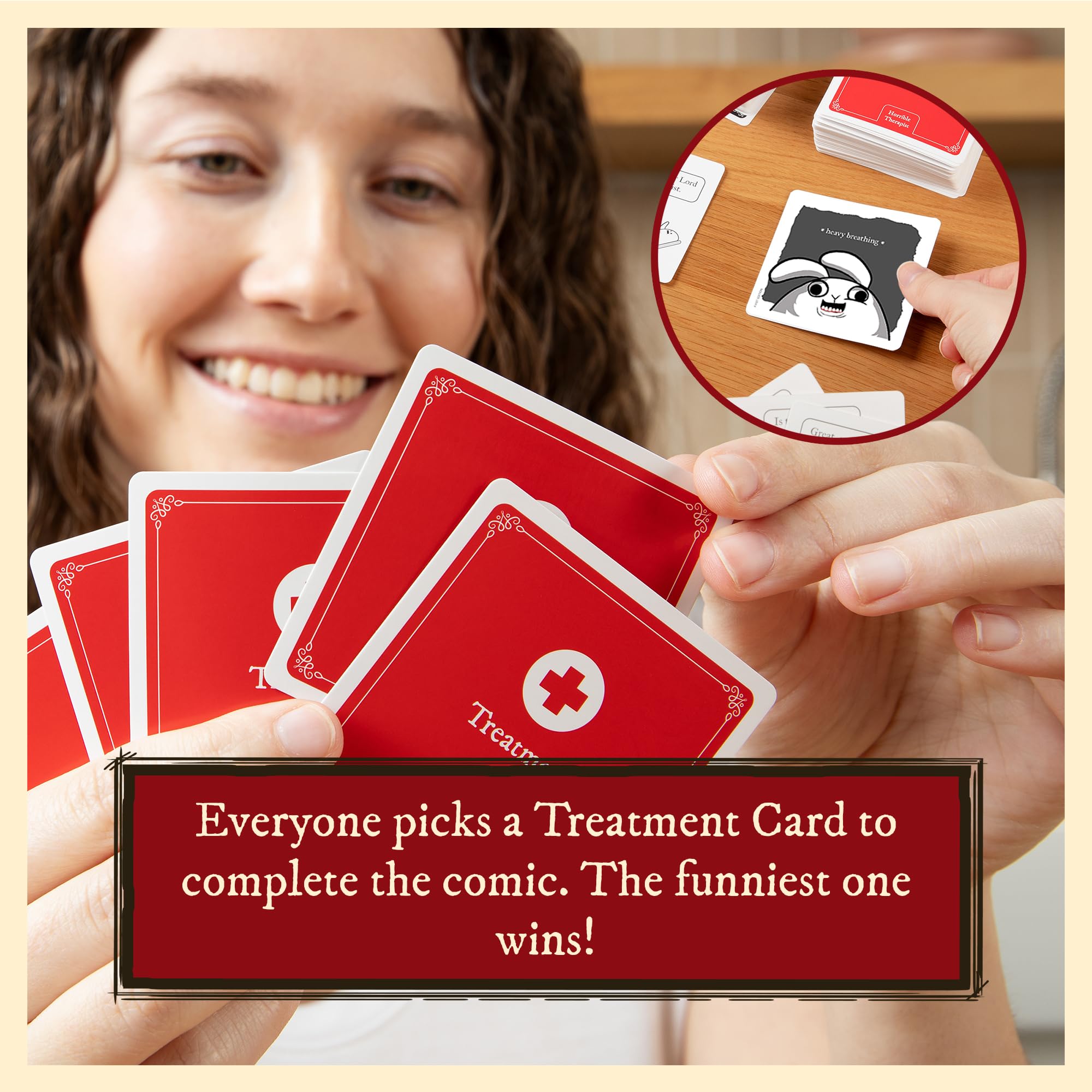 Exploding Kittens caja abierta con cartas dentro, ilustra contenido completo